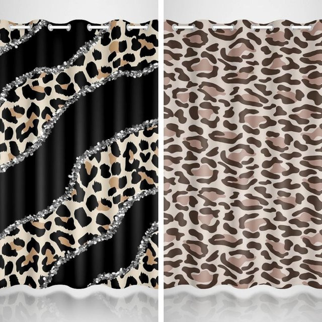 Yiran Furniture Verdunkelungsvorhang mit Leopardenmuster und Zebra-Kuhmuster in Mehrfarbig, Breite: 55 cm, Höhe: 120 cm - Bild 1
