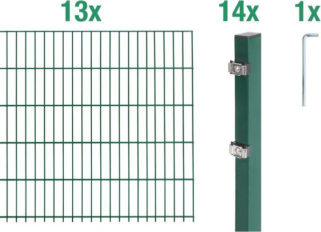 Metallzaun Grund-Set Doppelstabmatte aus Stahl, grün beschichtet, für Erdverlegung, B/H: 200 x 100 cm, 13 Stück - Bild 1