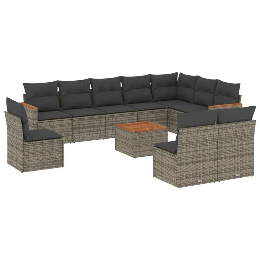 vidaXL 11-tlg. Garten-Sofagarnitur in L-Form aus grauem Poly-Rattan mit Kissen und pulverbeschichtetem Stahlgestell - Bild 2