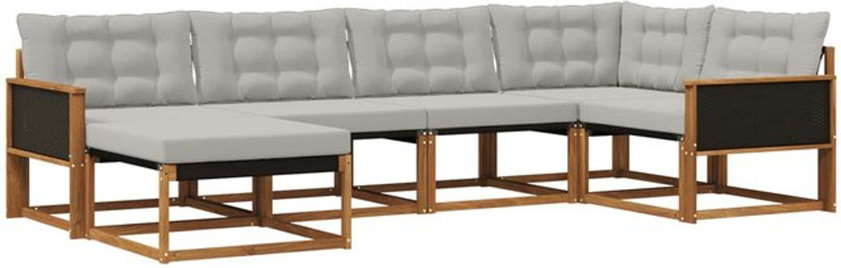 Modernes 6-teiliges Outdoor-Sofagarnitur Loungemöbel Set aus Akazie und Stoff in Natur und Hellgrau von vidaXL - Bild 1