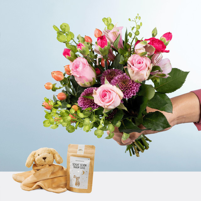 BLUME2000 Glücksbote mit Geschenkset Hello Baby Bouquet - Bild 1