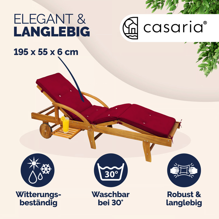 Wasserabweisende Sunlounger Auflage DETEX in Rot, B/T/H: 195 x 55 x 5 cm - Bild 2
