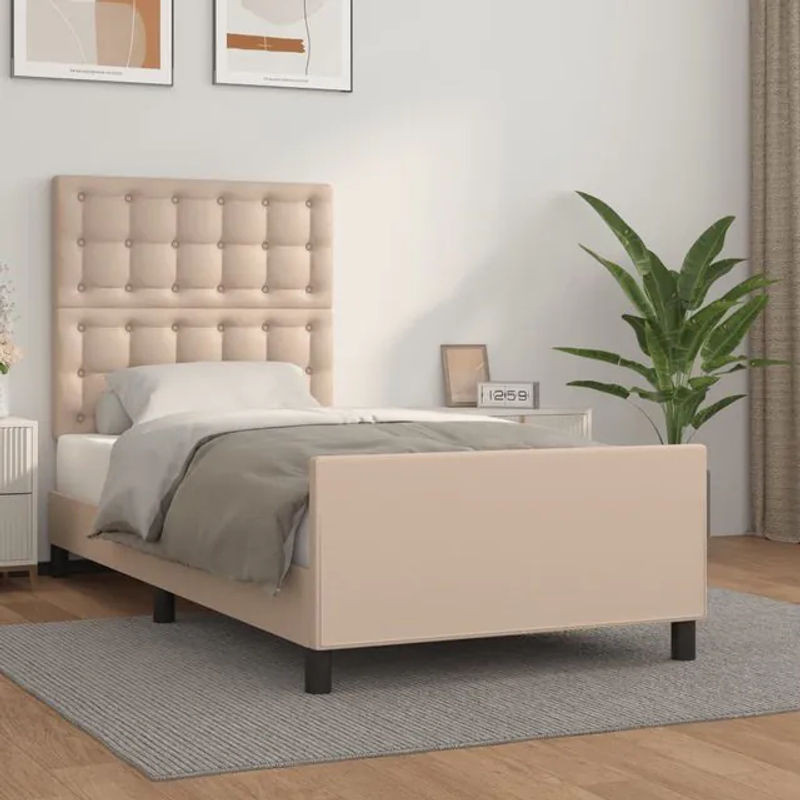 Vidaxl Polsterbett mit Kopfteil aus Kunstleder in Beige und Braun, B/T: 100 x 200 cm - Bild 1
