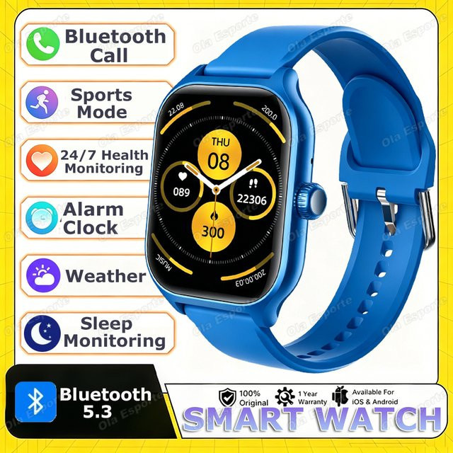 Ola Esporte Smartwatch HW12 für Männer und Frauen in Schwarz mit Bluetooth, Telefonanruf, Herzfrequenzmesser und wasserdichtem Design - Bild 1
