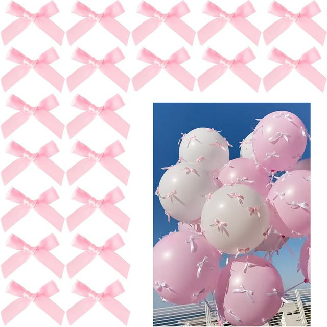Set aus kleinen Schleifenbändern in Schwarz, Rosa, Rot und Lila für DIY-Dekorationen und Ballons - Bild 1