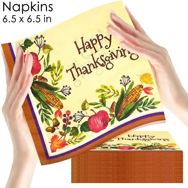 GUANYAO Thanksgiving Servietten mit Mais und Ahornblatt Motiv, 20 Stück, Gelb und Braun, Breite: 33 cm - Bild 1