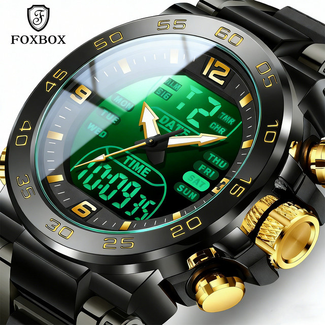 Foxbox Armbanduhr Quarz, Digitaluhr, Schwarz, Herren, Wasserdicht - Bild 1