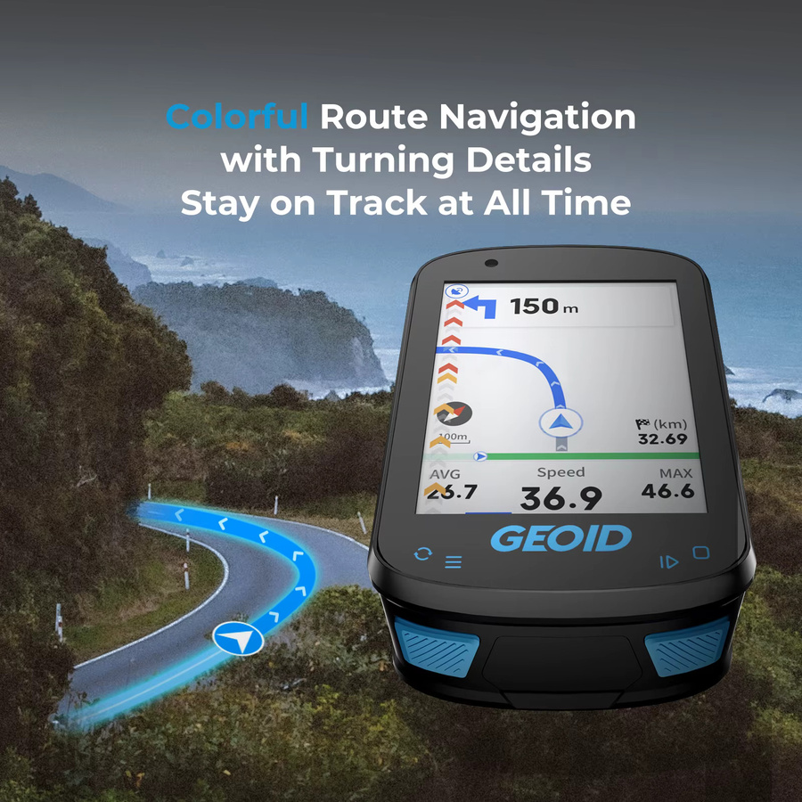 GEOID GPS Fahrradcomputer mit intelligenter Navigation, Farbbildschirm und WLAN, Schwarz - Bild 5