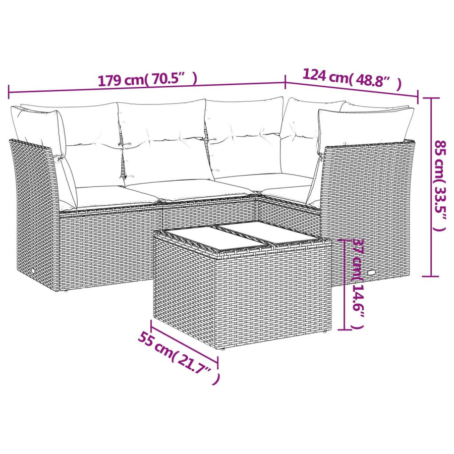 vidaXL 5-tlg. Garten-Sofagarnitur in L-Form aus Polyrattan mit Kissen, Braun - Bild 3