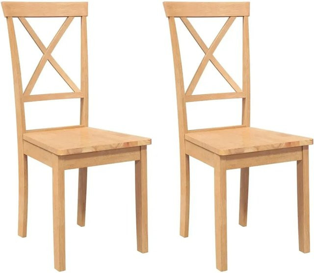 vidaXL Esszimmerstühle Set aus 2 Stück aus Massivholz Gummibaum in Natur Braun - Bild 1