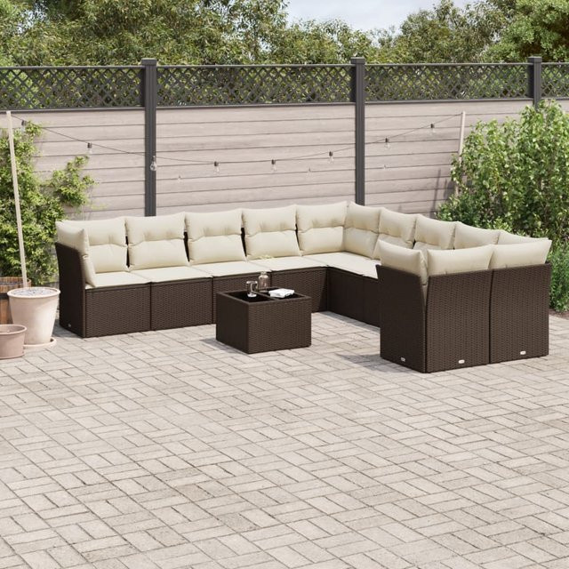 vidaXL 11-tlg. Garten-Sofagarnitur in U-Form aus Polyrattan mit Kissen, Braun - Bild 3