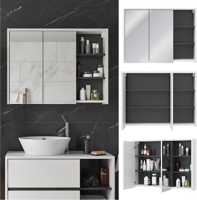 Vicco Badspiegelschrank Viola in Anthrazit/Weiß mit 2 Türen und Ablagen, B/H: 100 x 75 cm - Bild 1