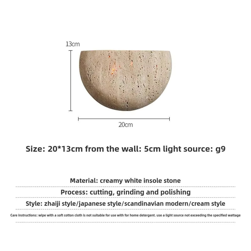 Wabi-Sabi Retro Wandlampe aus Stein in Beige für Wohnzimmer, Schlafzimmer und Flur - Bild 2