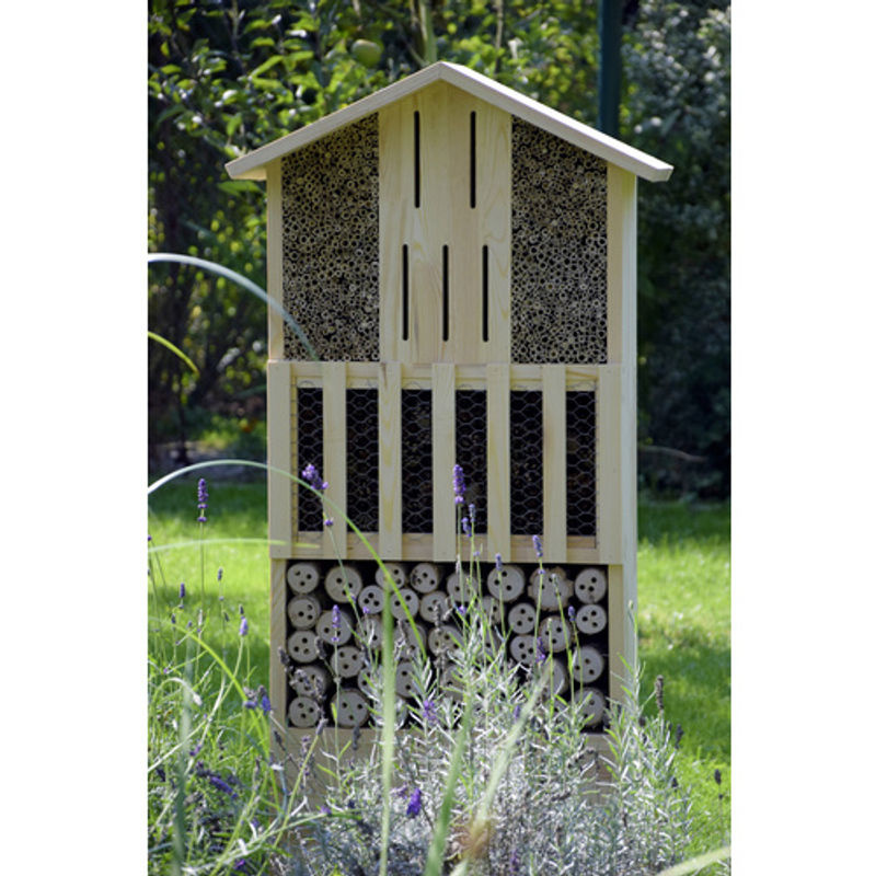 DOBAR XXL Insektenhotel-Wand mit Igelhaus aus massivem Kiefernholz in Beige - Bild 3