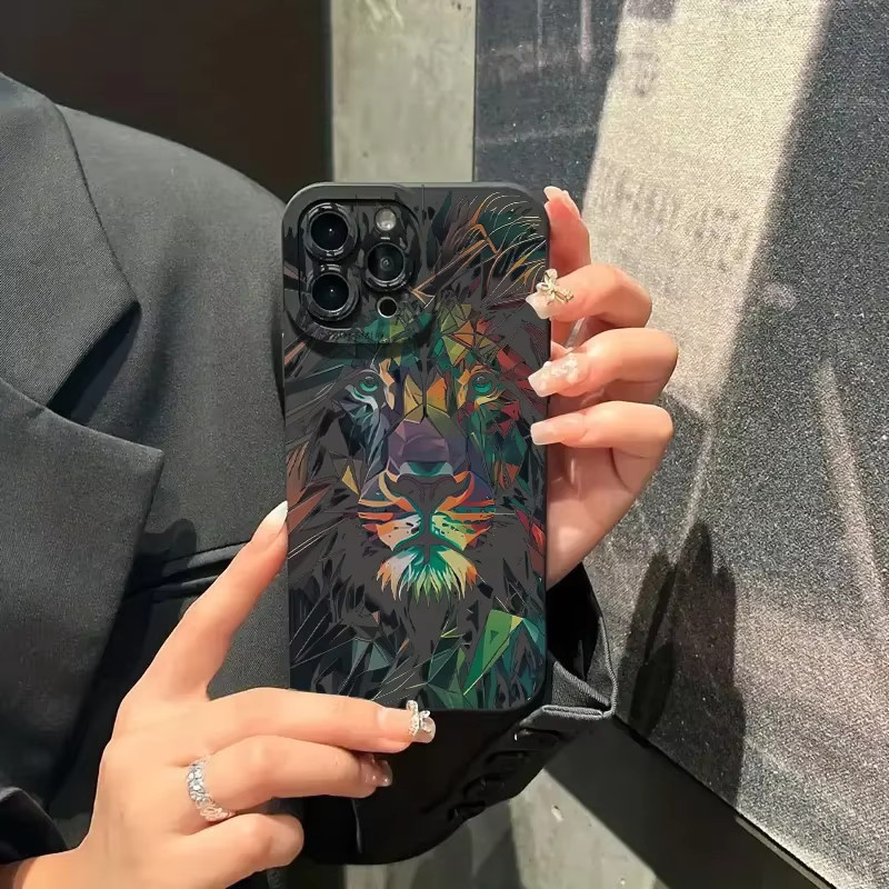 Stoßfeste Silikon-Handyhülle mit buntem Löwenmuster für iPhone Modelle, mattes Finish, Mehrfarbig - Bild 3