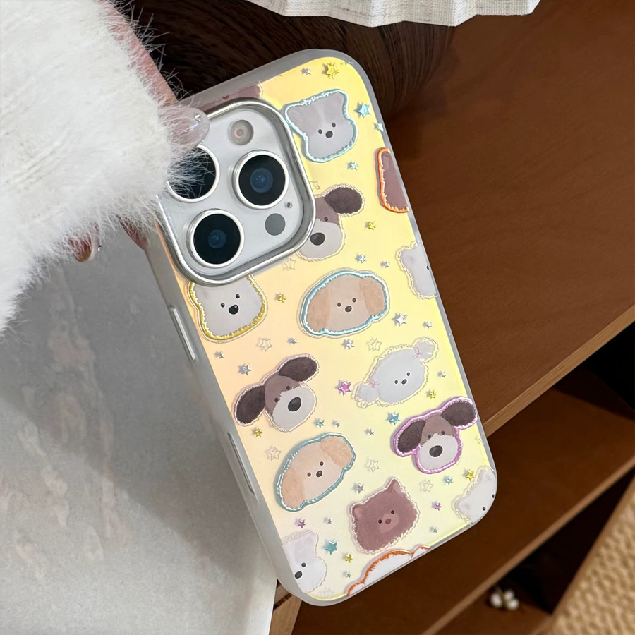 MUQGEW Handyhülle mit Koreanischem Cartoon-Welpen-Design und Laserbeschichtung für iPhone 17 16 15 14 13 12 Pro Max Plus, Stoßfest, Multicolour - Bild 3