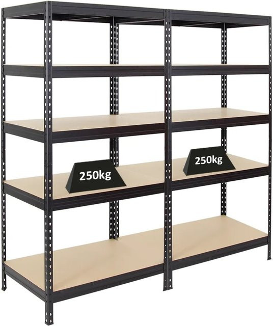 2er-Set PROREGAL Schwerlastregal Rivet in Schwarz mit verstellbaren Fachböden aus MDF-Holz und Stahl, H x B x T: 180 x 90 x 60 cm - Bild 1