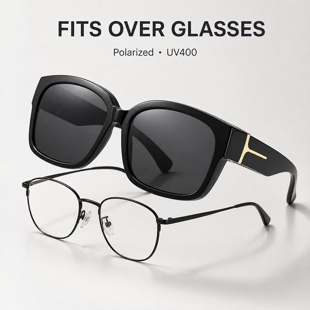 AWGSEE Fitover-Sonnenbrille, Square, Vollrand, Schwarz, Unisex - Bild 1