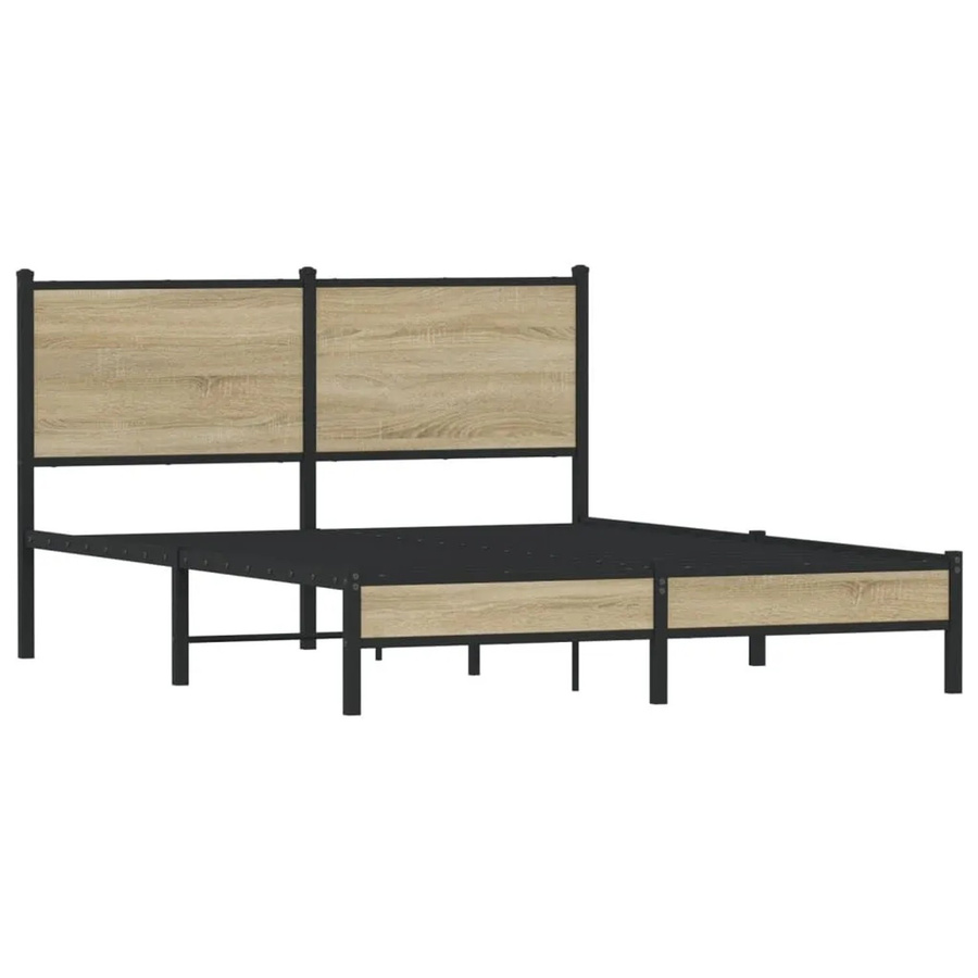 vidaXL Metallbett in Sonoma-Eiche ohne Matratze, Farbe Braun, B/T/H: 137 x 190 x 91,5 cm - Bild 2