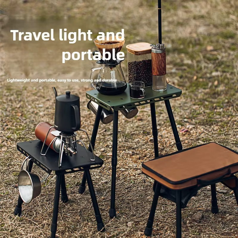 Leaftour Teleskop Camping Hocker aus Metall in Beige, Tragbarer Klapphocker für Outdoor und Garten - Bild 2