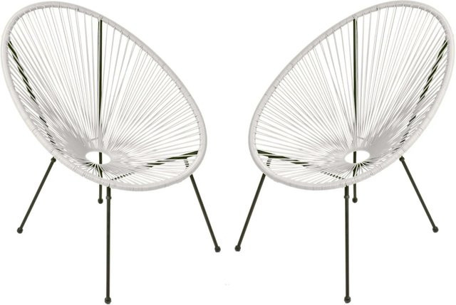 DELUKE Gartenstuhl 2er Set SVEN Relaxsessel aus Kunstgeflecht und Stahl in Weiß, wetterfest mit Armlehnen - Bild 1
