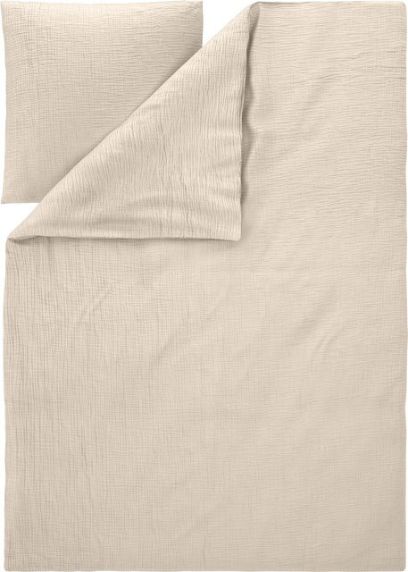 LIVARNO Musselin-Bettwäsche aus Baumwolle in Beige mit Bettbezug und Kissenbezug, B/H: 155 x 220 cm und 80 x 80 cm - Bild 1