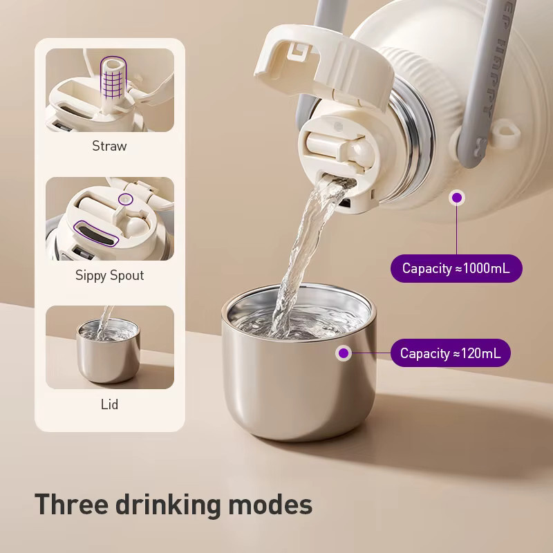 Philips Handthermosflasche aus Edelstahl 316 in Weiß, 1 l Thermosbecher für Kinder, auslaufsicher - Bild 2
