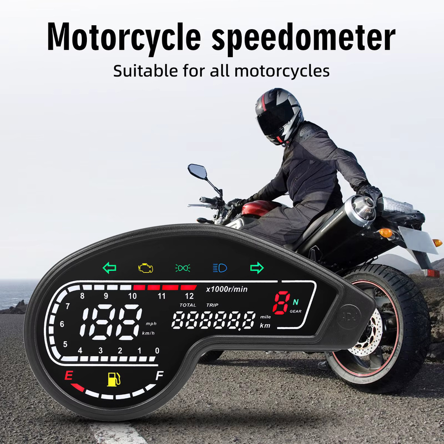 MAIMEIMI Digitaler Motorrad Tachometer mit LED Dashboard und Blinkerlicht in Schwarz für Yamaha - Bild 3