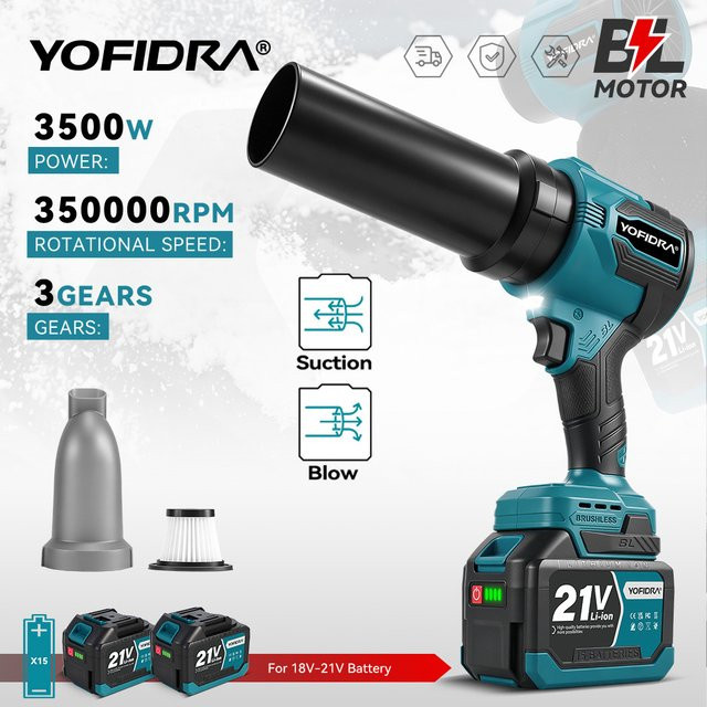 YOFIDRA Bürstenloser elektrischer Turbolüfter Jet-Fan als Laub- und Schneebläser in Blau für Makita LXT 21V Akku - Bild 1