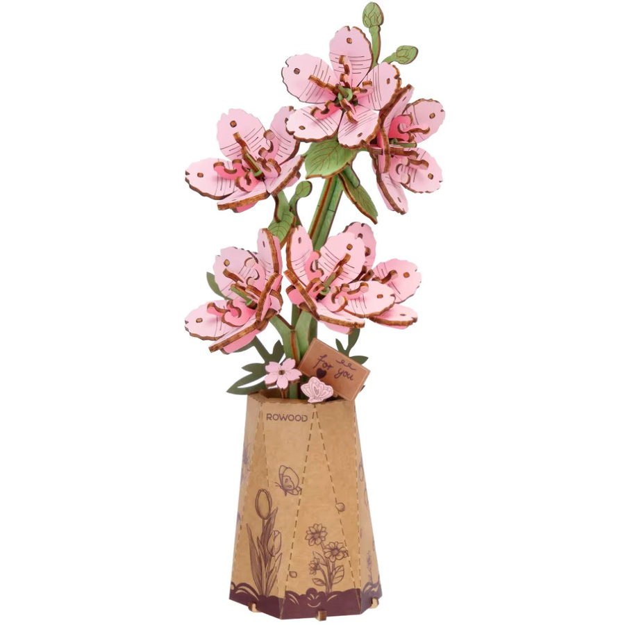 Rolife DIY Holzblumen Bastelset mit Lila Phalaenopsis-Orchidee, Rosa Tulpe und Kamille in Multicolor - Bild 2