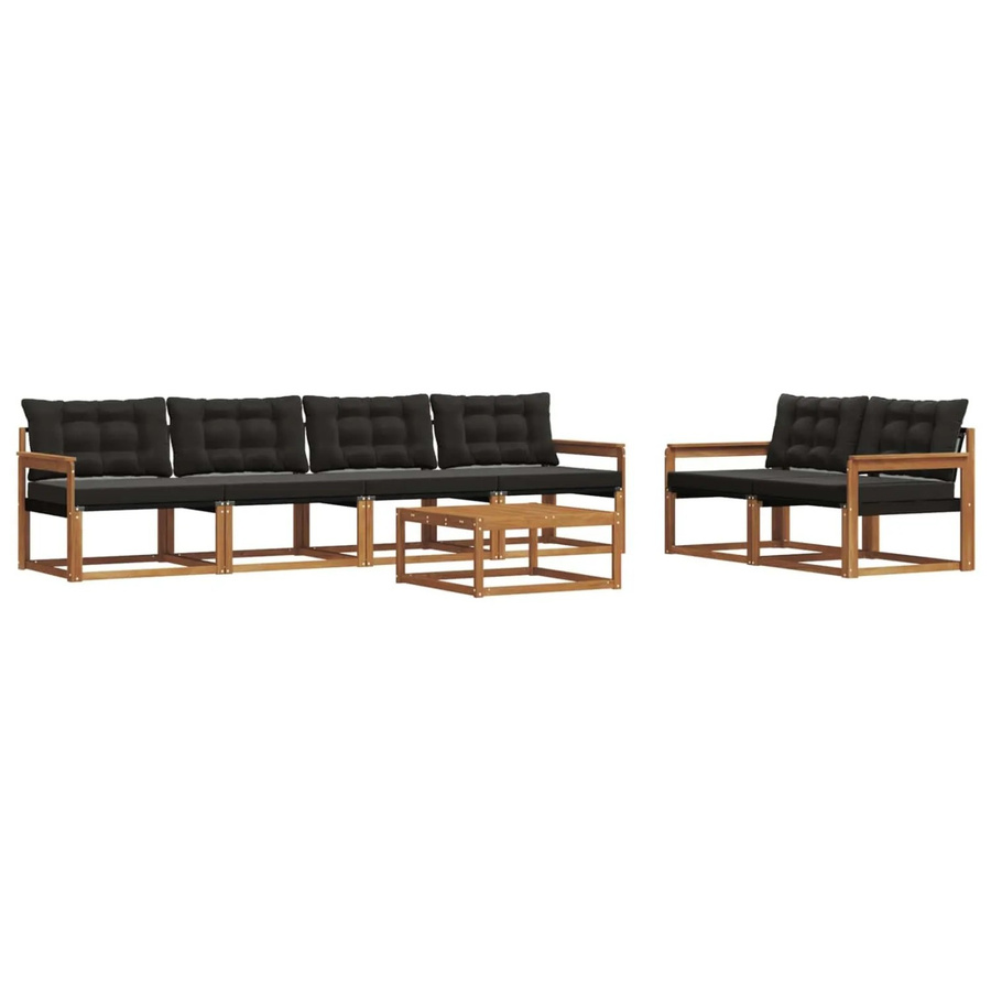 vidaXL 7-tlg. Outdoor-Sofagarnitur aus Akazienholz mit Textilene und Kissen, Schwarz/Natur - Bild 2