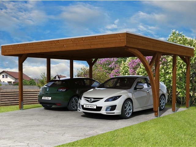 Skan Holz Carport Friesland Set 7 aus Nadelholz in Nussbaum Braun, B/T: 557 x 555 cm, Höhe: 254 cm - Bild 1