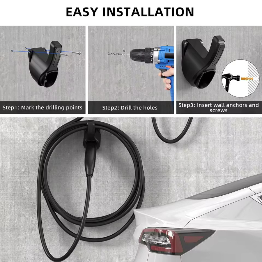 Mobidea Tragbarer EV-Ladestecker-Halter für Tesla Typ 1 Typ 2 GB/T Autoladegeräte in Schwarz - Bild 3