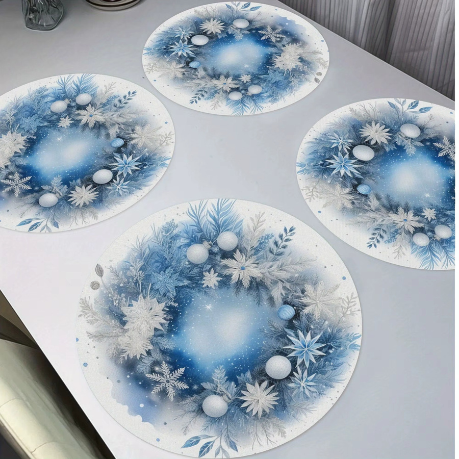 VIKAMA 4er-Set Weihnachts-Platzsets mit Schneeflocken, Stechpalmenblättern und roten Beeren für deinen Esstisch oder dein Café - Bild 2