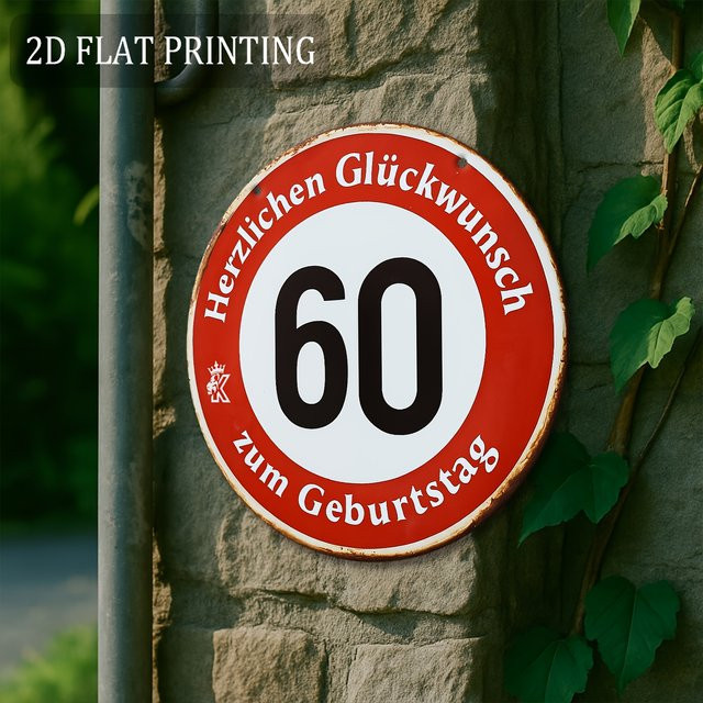 Potdemiel Rundes Aluminium-Metallschild zum 60. Geburtstag in Rot und Weiß, Durchmesser: 20 cm - Bild 1