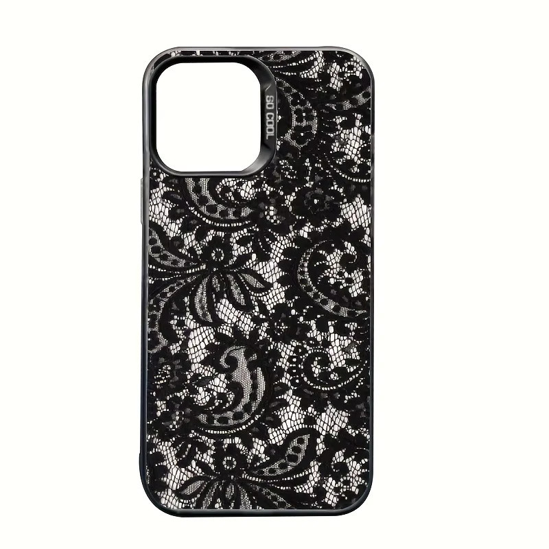Schwarze Laser-TPU-Vitality-Handyhülle mit Spitzenmuster für iPhone 17 Pro Max, 16, 15, 14, 13, 12, 11, Xs, Xr, X, 7, 8 und SE, galvanisiert - Bild 2