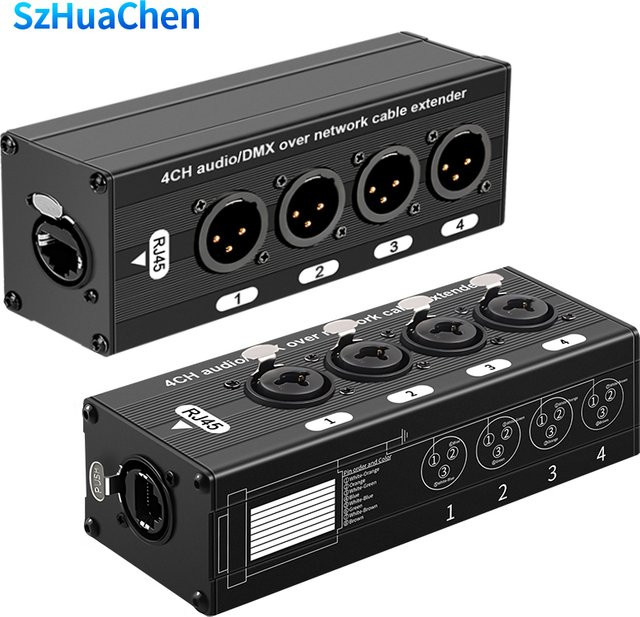 TITAK 4-Kanal XLR Audio-Extender Adapter über Cat5/Cat6 in Schwarz für Mikrofon, Bühnenlicht und Mischpult - Bild 1