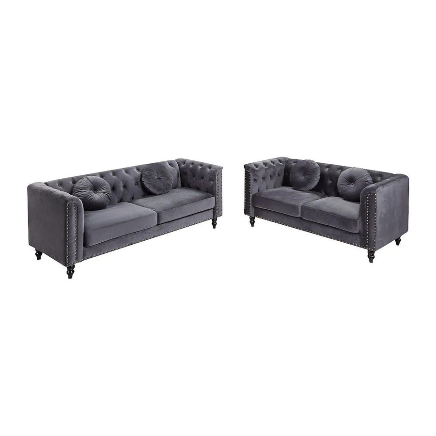 Couchgarnitur Turner Vente-unique in Anthrazitgrau aus Samt, 3+2 Sitzelemente - Bild 2