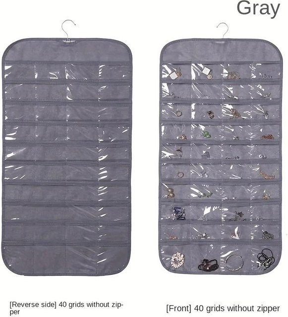 XYNN Schmuck-Organizer Wandhalterung aus Stoff in Grau mit großer Kapazität für Schmuck und Taschen - Bild 1
