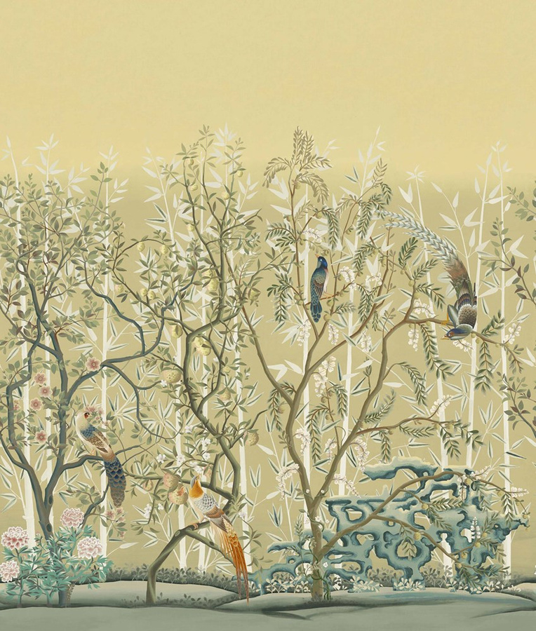 Manuel Canovas Mural La Voliere Wandtapete in Vieil Or mit floralem und orientalischem Design - Bild 1