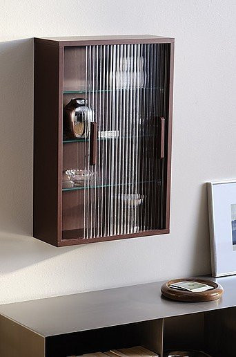 Jotex MONI Wandschrank in Braun mit Glastüren und Regalböden, B/T/H: 60 x 15 x 40 cm - Bild 1