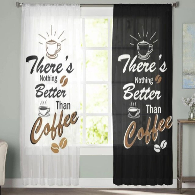 Yifulin Transparentes Tüll-Vorhang mit Kaffeebohnen-Motiv, Chiffon-Gardine für Wohnzimmer und Küche, B: 135 cm, H: 160 cm - Bild 1