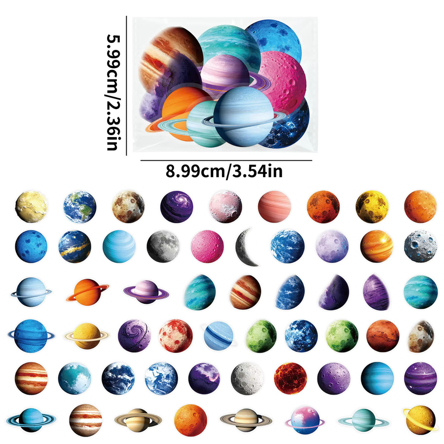 Space Planet Serie bunte PET-klare Aufkleber für Laptop, Notebook und Telefon, Multicolor, 56 Stück - Bild 2