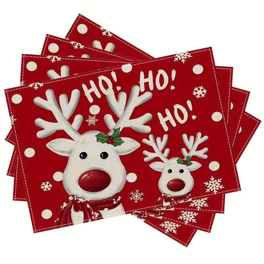 VIKAMA 4er Set Weihnachts-Tischsets mit Rentier-Schneeflocken-Muster in Rot, rechteckig aus PVC - Bild 2