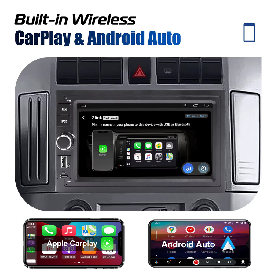 ESSGOO Android 15 Autoradio mit 7 Zoll Touchscreen, 4+64G/2+64G, Wireless CarPlay, Android Auto, GPS, Bluetooth und Navigation für VW Golf Jetta MK4 Polo 9N Passat B5 T5 T4 sowie SEAT und SKODA, Schwarz - Bild 3