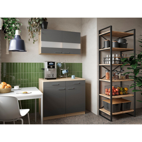 Respekta Küchenmöbel-Set Merle in Grau mit Glastüren und Soft-Close-Funktion, B/H/T: 100 x 200 x 60 cm - Bild 4