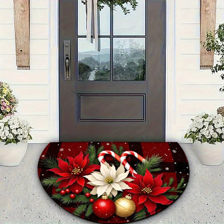 Halbkreisförmige Fußmatte von VIKAMA mit rotem und schwarzem Tartan-Weihnachtsstern zur Weihnachtsdekoration - Bild 2
