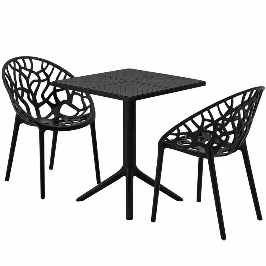 DELUKE Gartenmöbel-Set SOFIA mit Tisch und 2 Stühlen aus Kunststoff in Schwarz, B/T/H: 180 x 180 x 80 cm - Bild 2