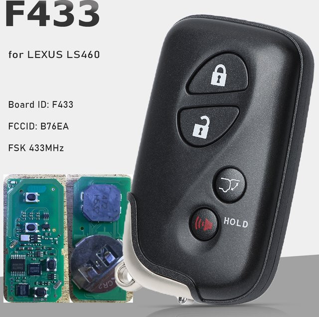 KEYECU Smart Remote Key F433 Board ID für LEXUS LS460, 433,92 MHz, 4D74 DST80 P1 98, FCC ID: B76EA TOY40, Schwarz - Bild 1