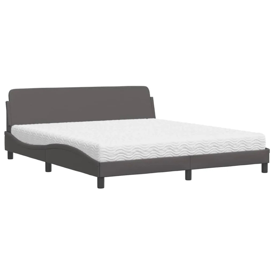 vidaXL Bett mit Matratze aus Kunstleder und Kiefernholz in Grau, B/T/H: 180 x 200 x 185 cm - Bild 2